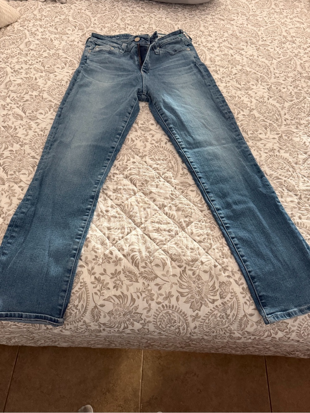 AG Adriano Goldschmied Medium Blue High-Rise Slim Straight Jeans